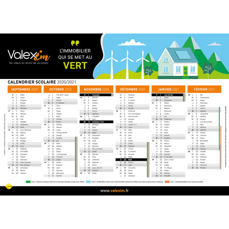 Calendrier A4 - Période scolaire 2020 - 2021